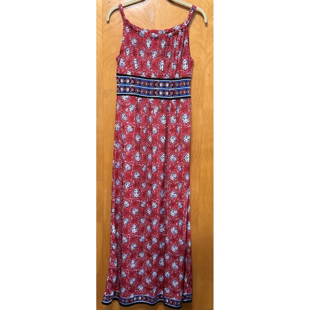 MAX STUDIO Floral Scoop Neck Sleeveless Slinky Maxi Dress Red White Blue XS
